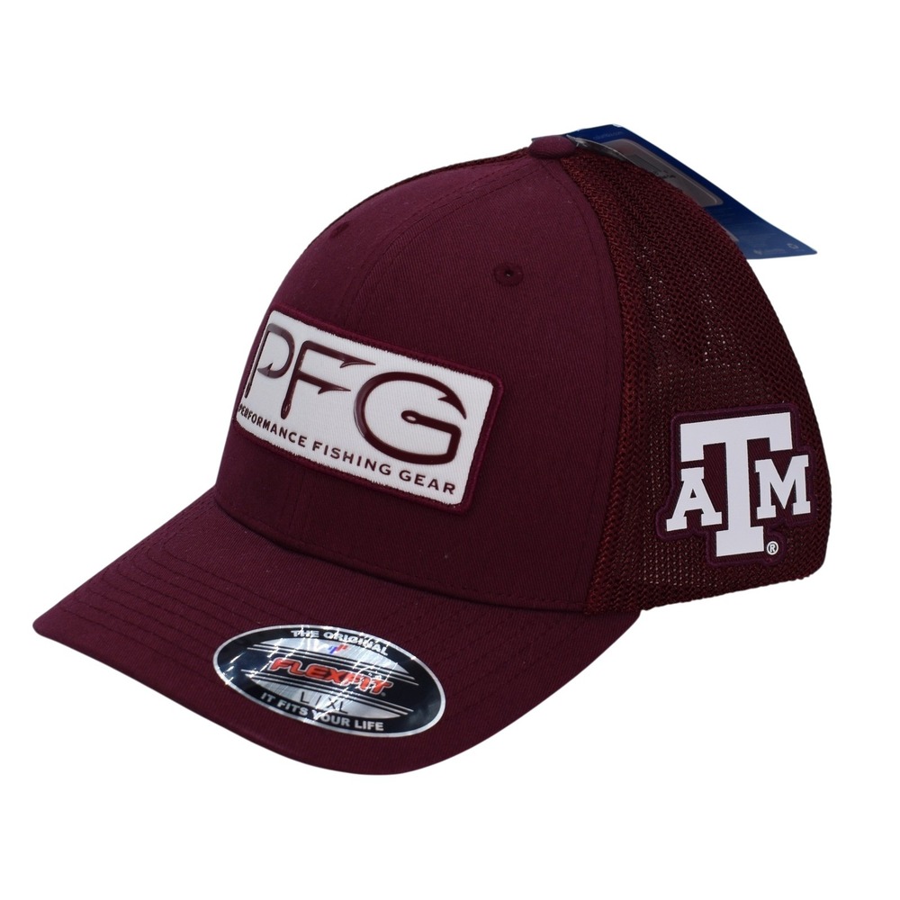 Columbia Texas A&M Aggies PFG Mesh Hooks Flex Fitted Hat Cap Adult Size L/XL NEW